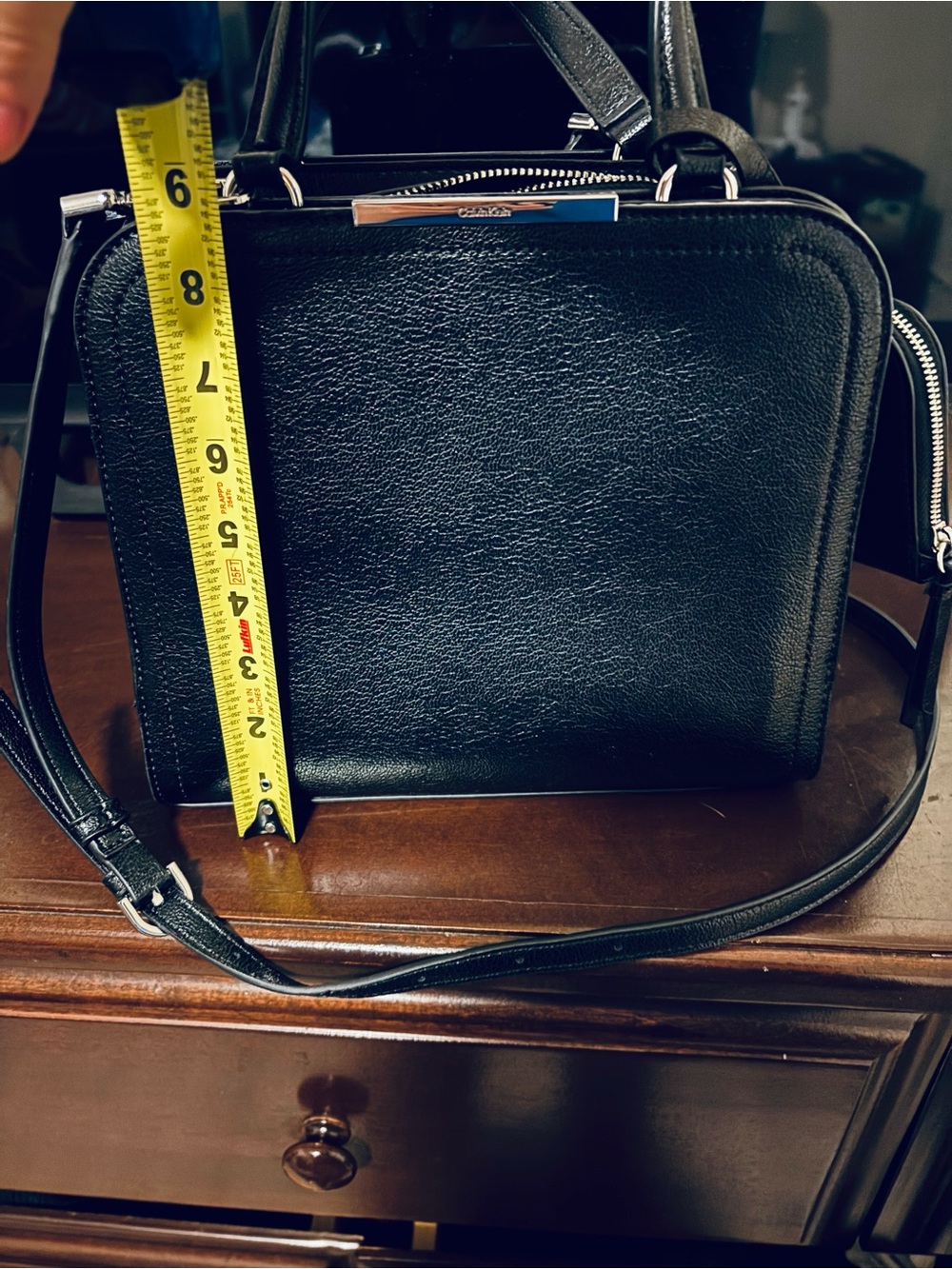 NWOT Calvin Klein Black Leather Top-Handle/ Crossbody Bag with small charm - Picture 5 of 14